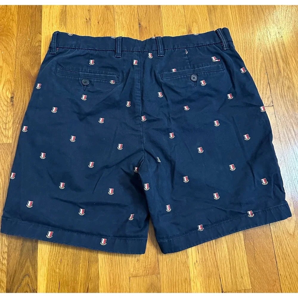 Tommy Hilfiger Mens Navy Blue Embroidered Crest Chino Shorts Size 32 Preppy